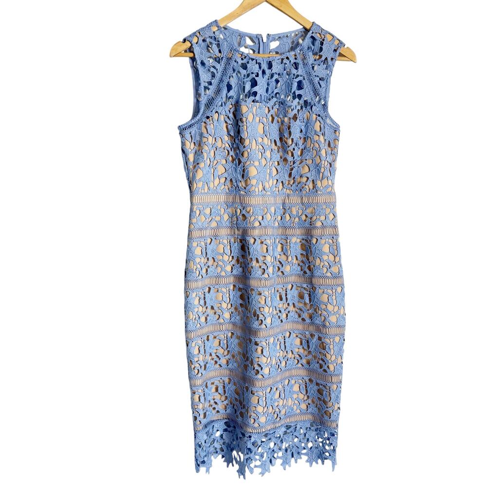 Eliza J Periwinkle Blue Lace Overlay Sleeveless Midi Spring Cocktail Dress 6